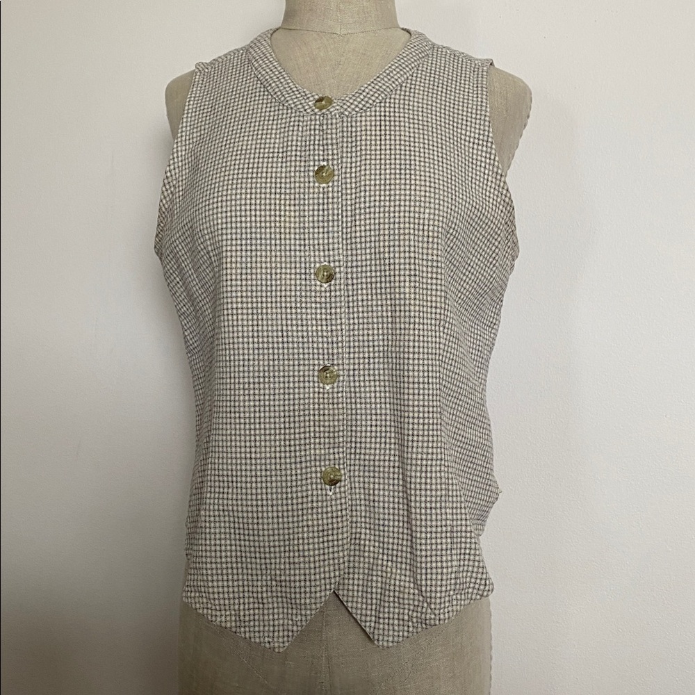 Columbia Cream and Charcoal Plaid Cotton Vest